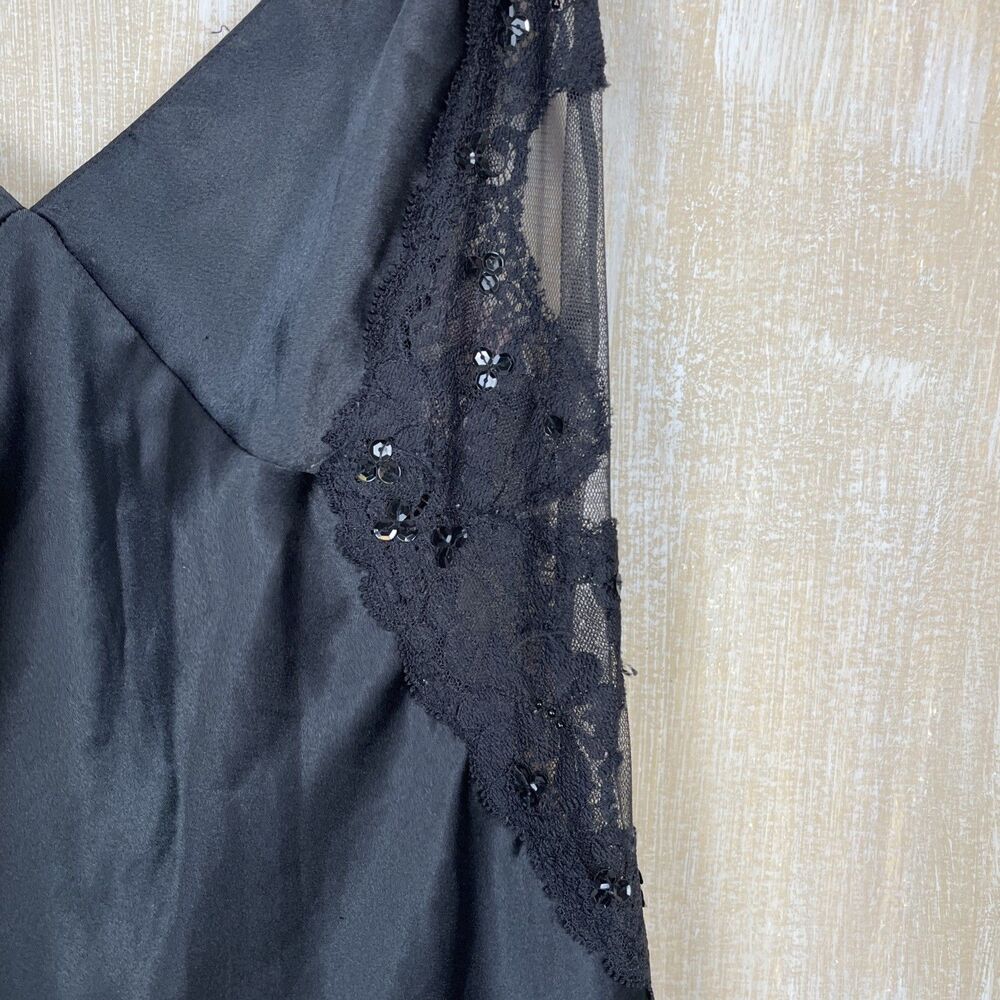 Y2K Victoria’s Secret S Long Sexy Slip Nightgown Black Satin Sequin Lace Slit - Picture 3 of 12